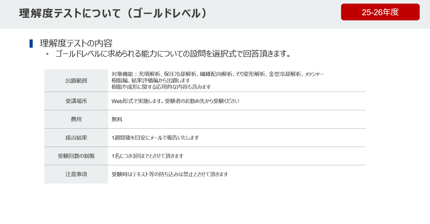 ゴールド理解度テスト